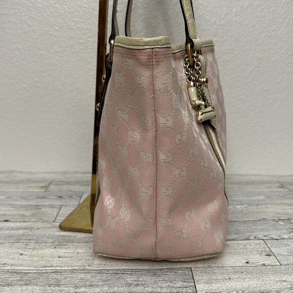 LOW START Gucci Sherry Line GG Pink Canvas Tote With Charms - Picture 7 of 13